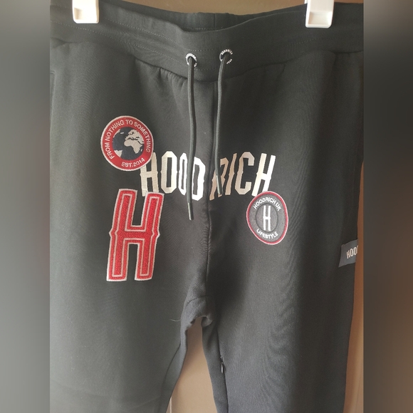HOODRICH UK Letterman Patch Logo Jogger Sweatpants Black Stash Pocket Sz Large - Picture 4 of 7